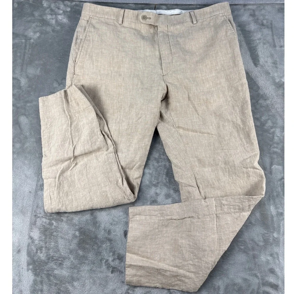 Joseph Abboud Linen Pants Mens 38x30 JOE Slim Fit Separates Tan EUC